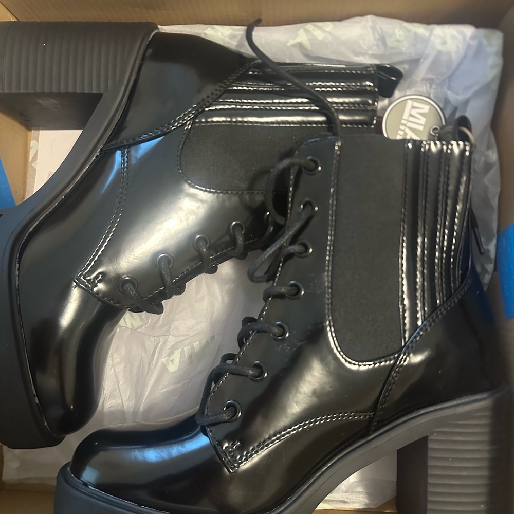MIA Black Lace Up Boots with Chunky Heel